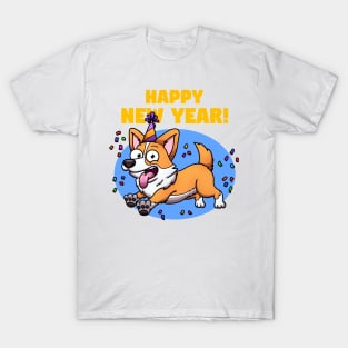 Cute Jumping New Year Corgi Dog T-Shirt